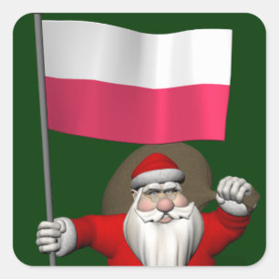 Pegatina Cuadrada Papá Noel con la bandera de Polonia