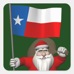 Pegatina Cuadrada Papá Noel con la bandera de Tejas
