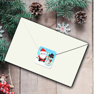 Pegatina Cuadrada Papá Noel de dibujos animados lindo con un muñeco