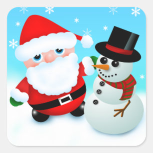 Pegatina Cuadrada Papá Noel de dibujos animados lindo con un muñeco 