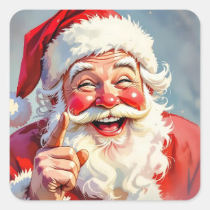 Pegatina Cuadrada Papá Noel divertido vintage de Navidad