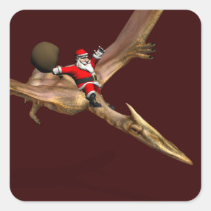 Pegatina Cuadrada Papá Noel en Quetzalcoatlus