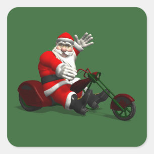 Pegatina Cuadrada Papá Noel en triciclo
