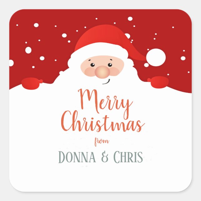 Pegatina Cuadrada Papá Noel - Feliz Navidad - Personalizado (Anverso)