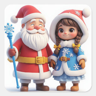 Pegatina Cuadrada 🎅 Papá Noel Fiesta de Invierno Mágica ❄️