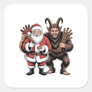 Pegatina Cuadrada Papa Noel Krampus de terror divertido y espeluznan