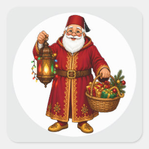 Pegatina Cuadrada Papá Noel marroquí con adorno de linterna