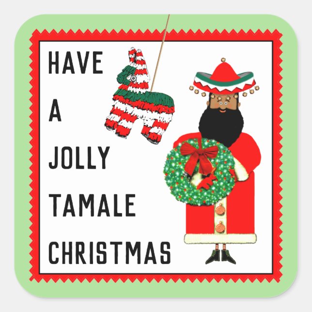 Pegatina Cuadrada Papá Noel Mexicano Divertido Navidad (Anverso)