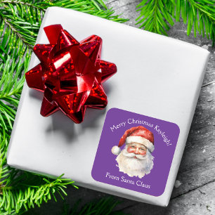 Pegatina Cuadrada Papá Noel Morado Bonito Regalo de Navidad Personal