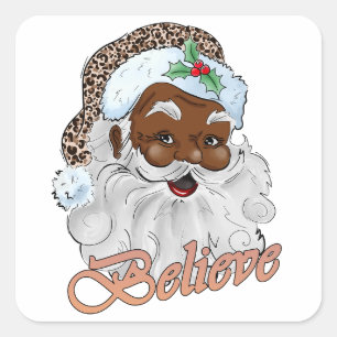 Pegatina Cuadrada Papá Noel negro cree en los Navidades de Jesús