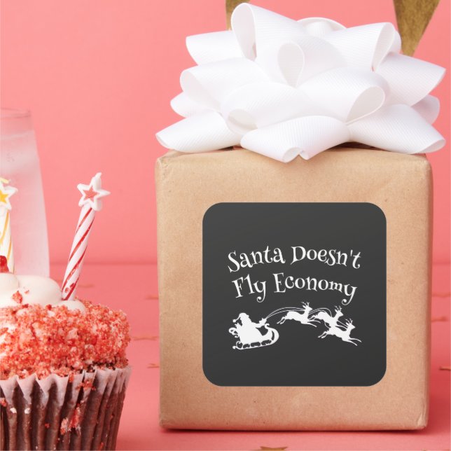 Pegatina Cuadrada Papá Noel no viaja en economía, regalo de Navidade (Fiesta)