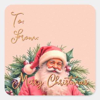 Pegatina Cuadrada Papá Noel Rosa Elegante