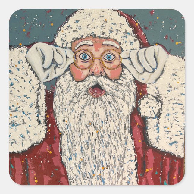Pegatina Cuadrada Papá Noel Sorprendido (Anverso)