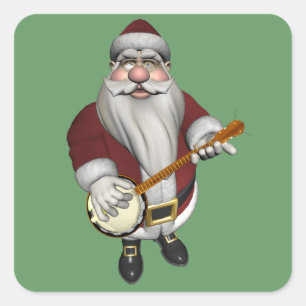 Pegatina Cuadrada Papá Noel tocando el banjo