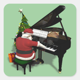 Pegatina Cuadrada Papá Noel tocando el piano