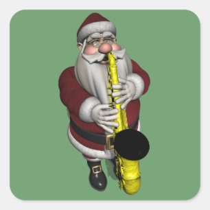 Pegatina Cuadrada Papá Noel tocando el saxofón