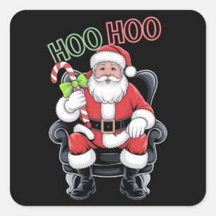 Pegatina Cuadrada Papá Noel verde rojo Neon dice Hoo Hoo