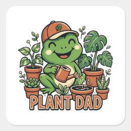 Pegatina Cuadrada Papá Planta Rana Regando Plantas de Interior Diver
