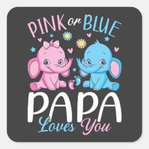 Pegatina Cuadrada Papá Rosa O Azul Te Ama Elefante Bebé