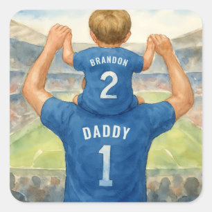 Pegatina Cuadrada Papá y el hijo coincidiendo con papá de fútbol de 