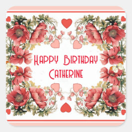 Pegatina Cuadrada Papas y corazones románticos vintage Cumpleaños