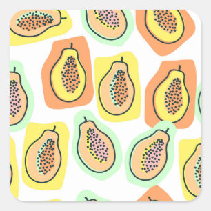 Pegatina Cuadrada Papaya dibujada a mano: Patrón de cosecha creativa