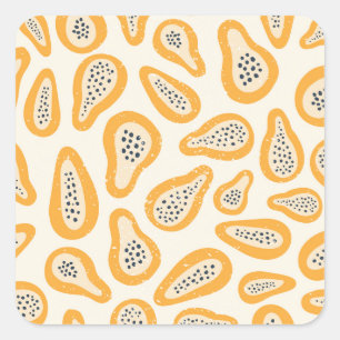 Pegatina Cuadrada Papaya Tropical: Grunge, Mano Cortada.