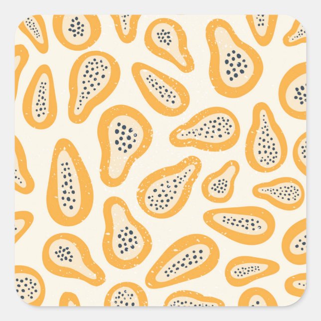 Pegatina Cuadrada Papaya Tropical: Grunge, Mano Cortada. (Anverso)