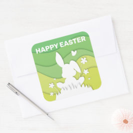 Pegatina Cuadrada Papel 3D del conejo de Pascua corta primavera natu