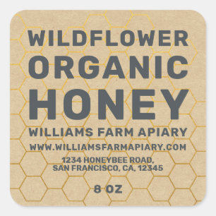 Pegatina Cuadrada Papel acuático de abeja de miel moderno