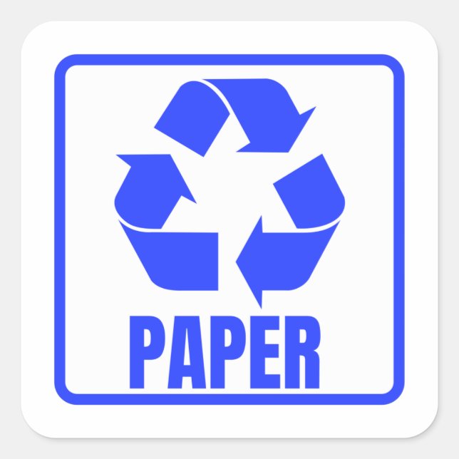 Pegatina Cuadrada Papel azul del signo de reciclaje (Anverso)