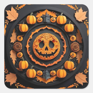 Pegatina Cuadrada Papel de Halloween Mandala