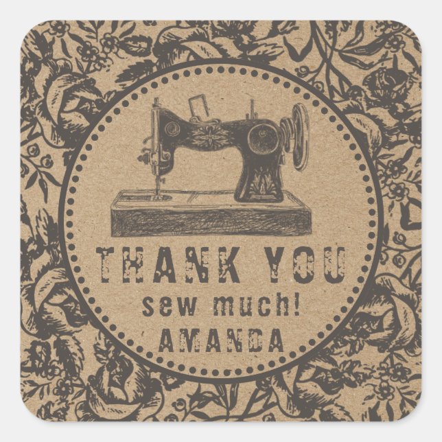 Pegatina Cuadrada Papel de Kraft floral para máquina de coser (Anverso)