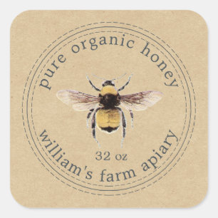 Pegatina Cuadrada Papel de kraft para abejas de miel