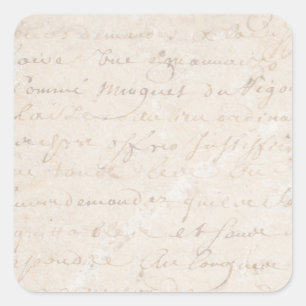 Pegatina Cuadrada papel de pergamino retro francés de la escritura