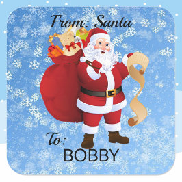 Pegatina Cuadrada Papel de regalo de PAPÁ NOEL personalizado con el 