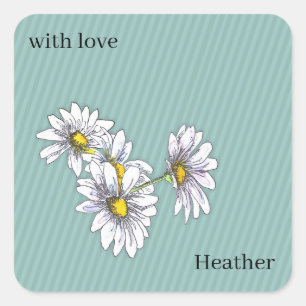 Pegatina Cuadrada Papel de regalo floral de acuarela Boho azul huevo
