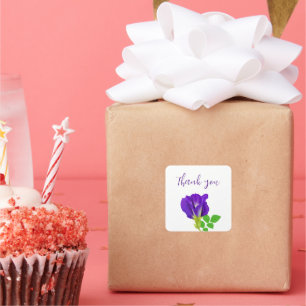 Pegatina Cuadrada Papel de Regalo Floral Flor de Púrpura
