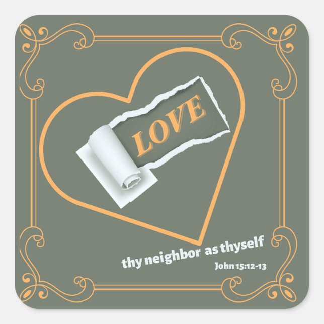 Pegatina Cuadrada Papel desgarrado sobre "AMOR" (Anverso)