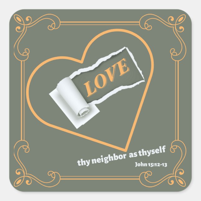 Pegatina Cuadrada Papel desgarrado sobre "AMOR" (Anverso)