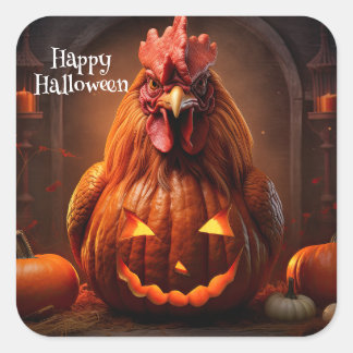 Pegatina Cuadrada Papel feliz de la granja de calabaza de pollo de H