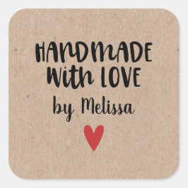 Pegatina Cuadrada Papel Kraft Rústico Hecho A Mano Con Amor