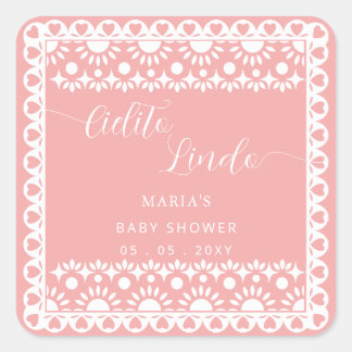 Pegatina Cuadrada Papel mexicano Picado Cielito Lindo Baby Shower