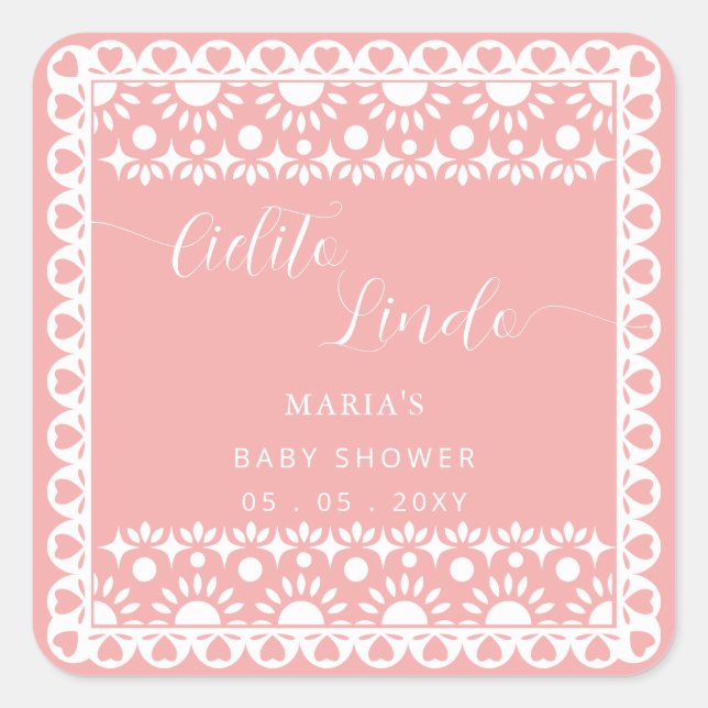 Pegatina Cuadrada Papel mexicano Picado Cielito Lindo Baby Shower (Anverso)