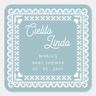Pegatina Cuadrada Papel mexicano Picado Cielito Lindo Baby Shower