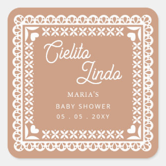 Pegatina Cuadrada Papel mexicano Picado Cielito Lindo Baby Shower