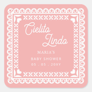 Pegatina Cuadrada Papel mexicano Picado Cielito Lindo Baby Shower