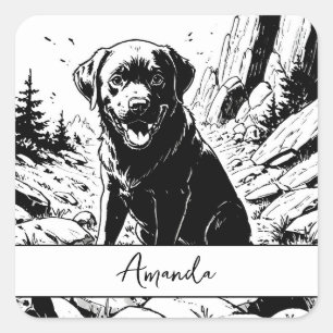 Pegatina Cuadrada Papel negro labrador incoloro vintage