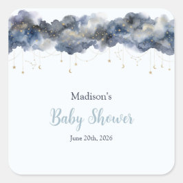 Pegatina Cuadrada Papel para Baby Shower Nube Acuarela Armada Celest