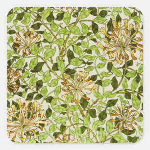 Pegatina Cuadrada Papel pintado floral de madreselva verde de Willia